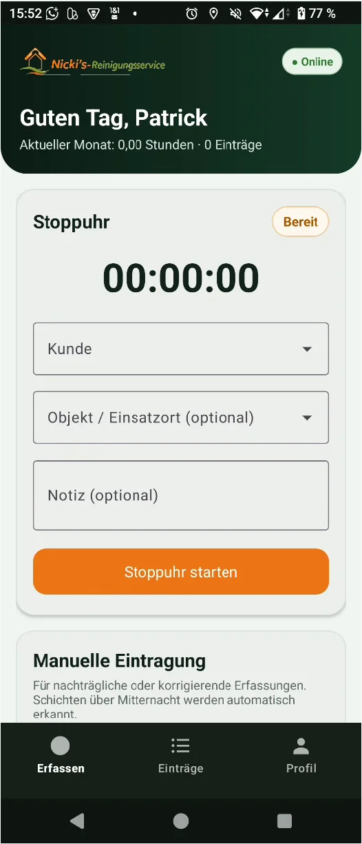 PersonalKern Zeit Android-App für Arbeitszeiterfassung