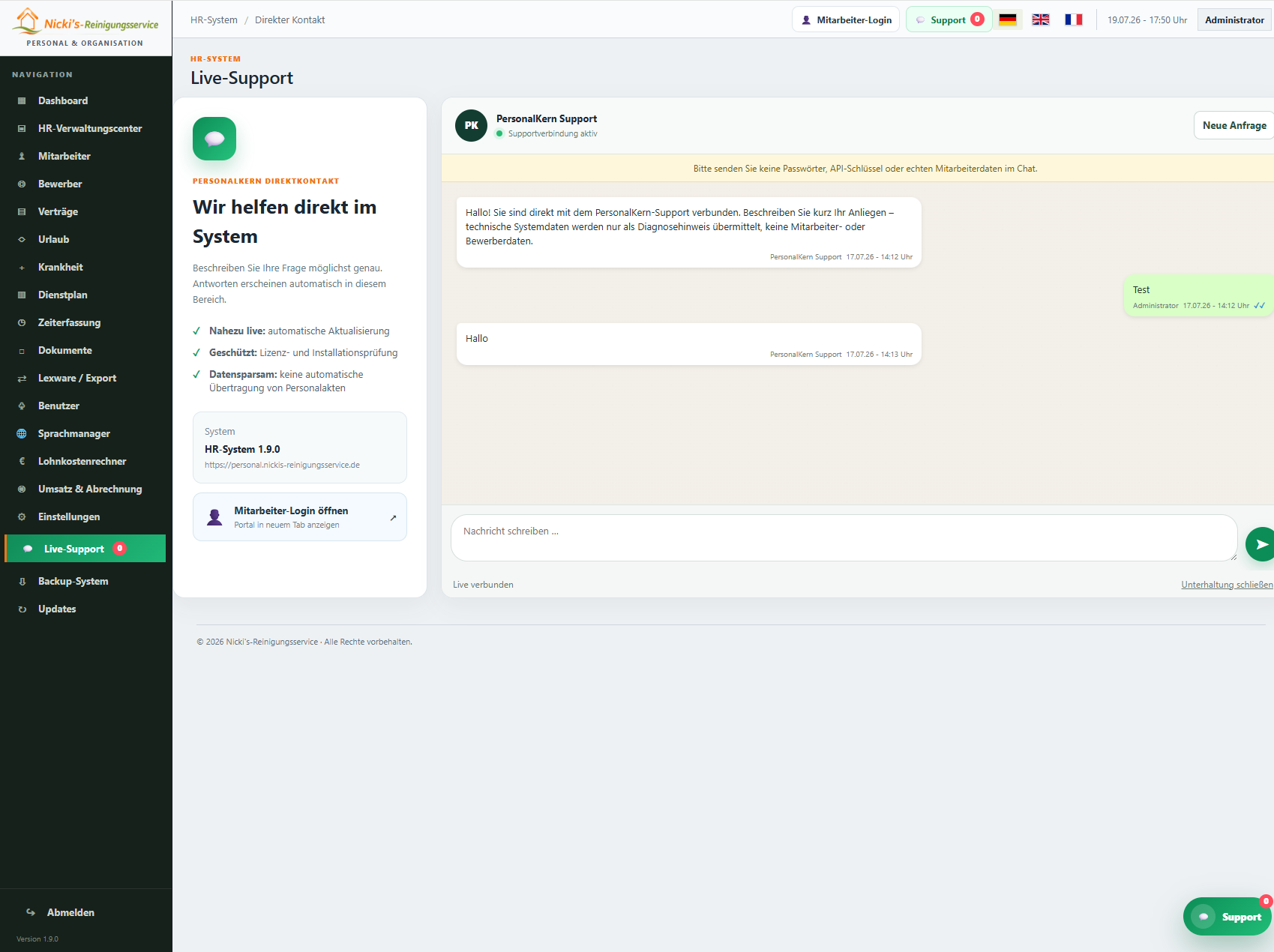 PersonalKern Live-Support im HR-System